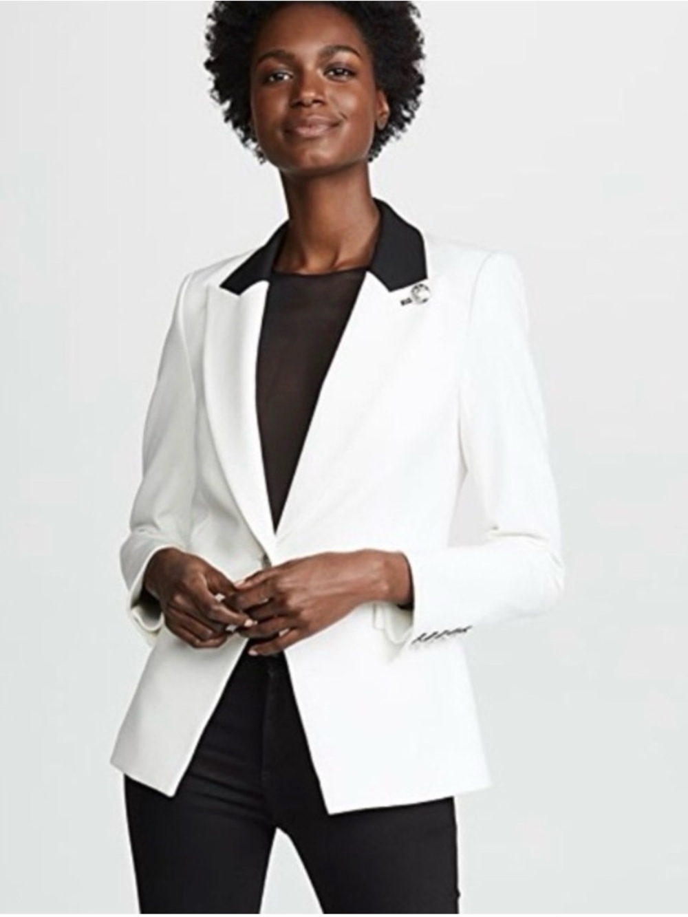 Veronica Beard Fergus Dickey Blazer Jacket White Black Contrast Collar Chain 4